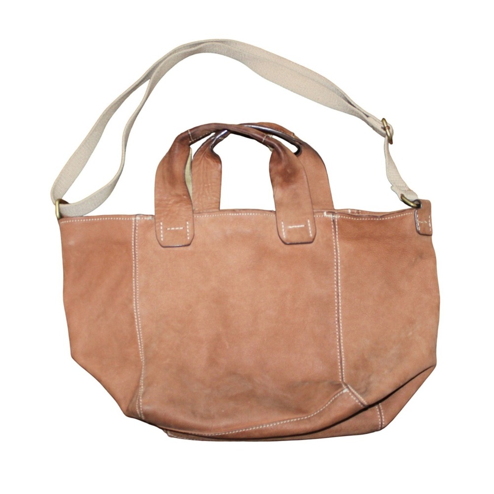 Gap Leather Triangle Tote Women Small Cognac Brown Good‎ Slouchy Crossbody Bag